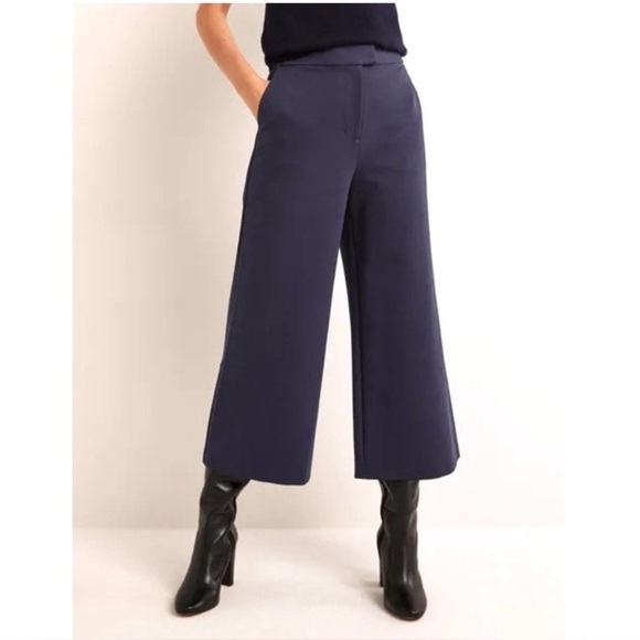 Boden Jersey Wide Leg High Rise Culottes Pants in Navy Blue 4 Petite - Picture 2 of 11